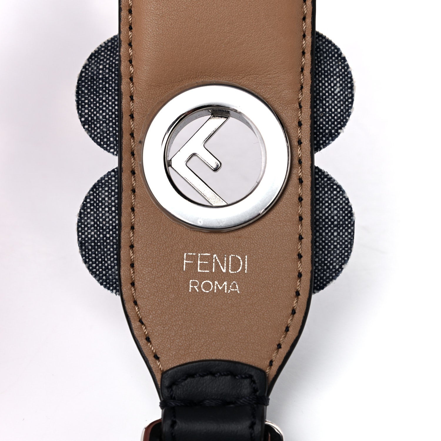 Fendi Vitello Century Denim F is Fendi Bi-Color Floral Studded Strap You Blue Notte Cuoio 4 of 6