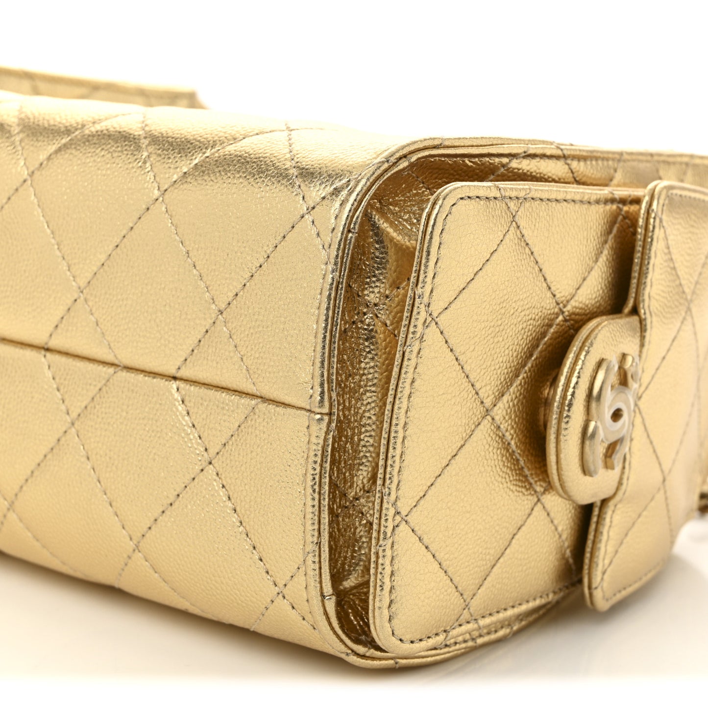Metallic Caviar Quilted Mini Chanel 25 Handbag Gold