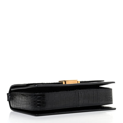 Saint Laurent Calfskin Crocodile Embossed Medium Bellechasse Satchel Black 3 of 4