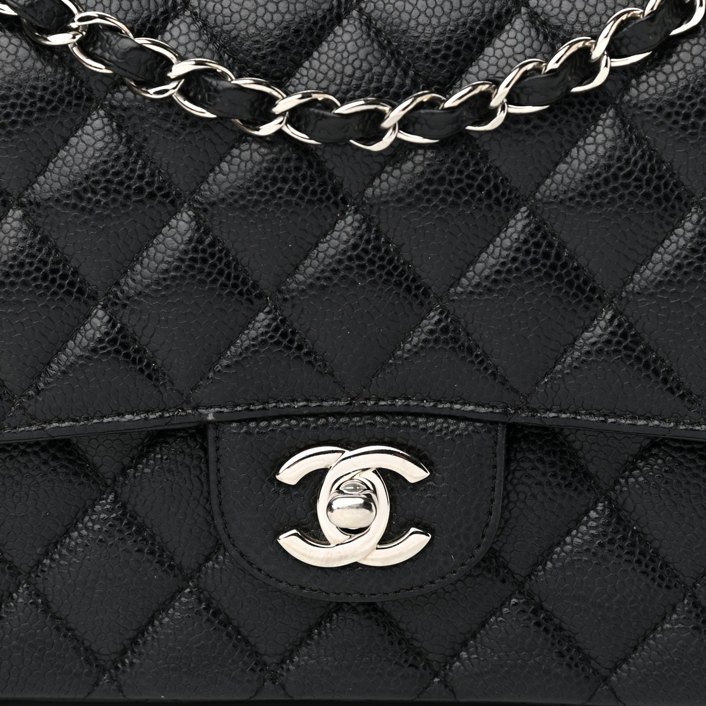 Caviar Quilted Medium Double Flap Black