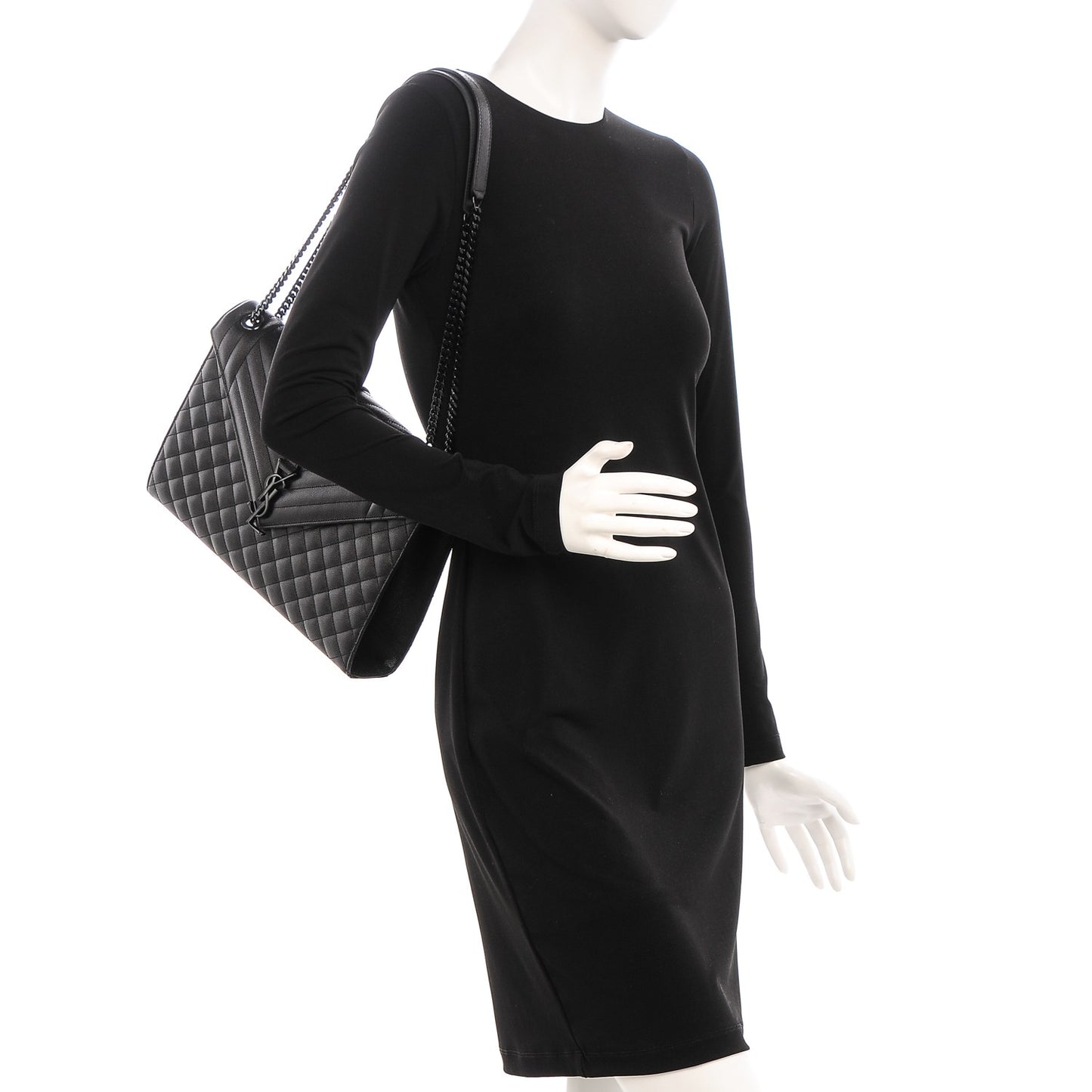 Grain De Poudre Textured Mixed Matelasse Large Triquilt Monogram Monochrome Satchel Black