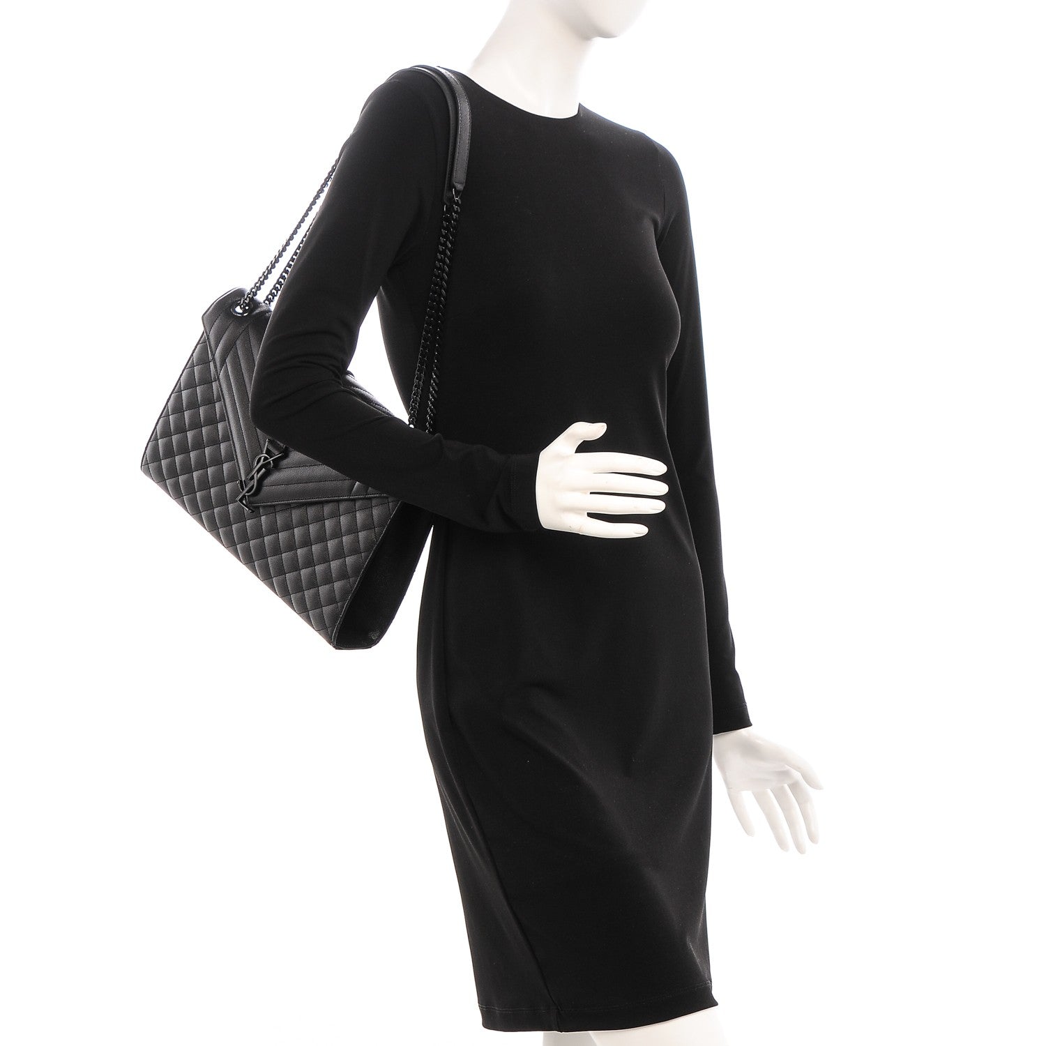 Saint Laurent Grain De Poudre Textured Mixed Matelasse Large Triquilt Monogram Monochrome Satchel Black 2 of 7