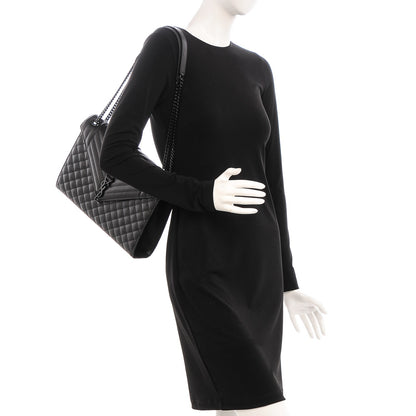 Saint Laurent Grain De Poudre Textured Mixed Matelasse Large Triquilt Monogram Monochrome Satchel Black 2 of 7