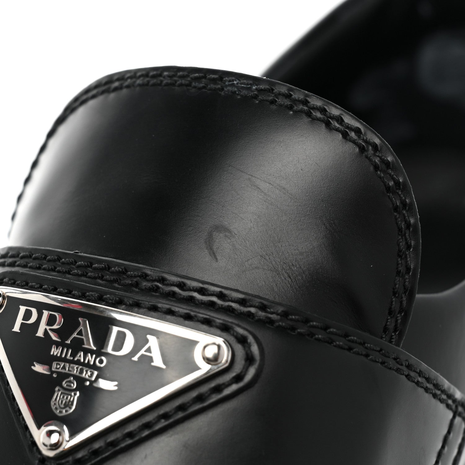 Prada Spazzolato Rois Metal Triangle Logo Monolith 55mm Loafers 37.5 Black 22 of 23