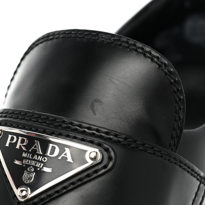 Prada Spazzolato Rois Metal Triangle Logo Monolith 55mm Loafers 37.5 Black 22 of 23