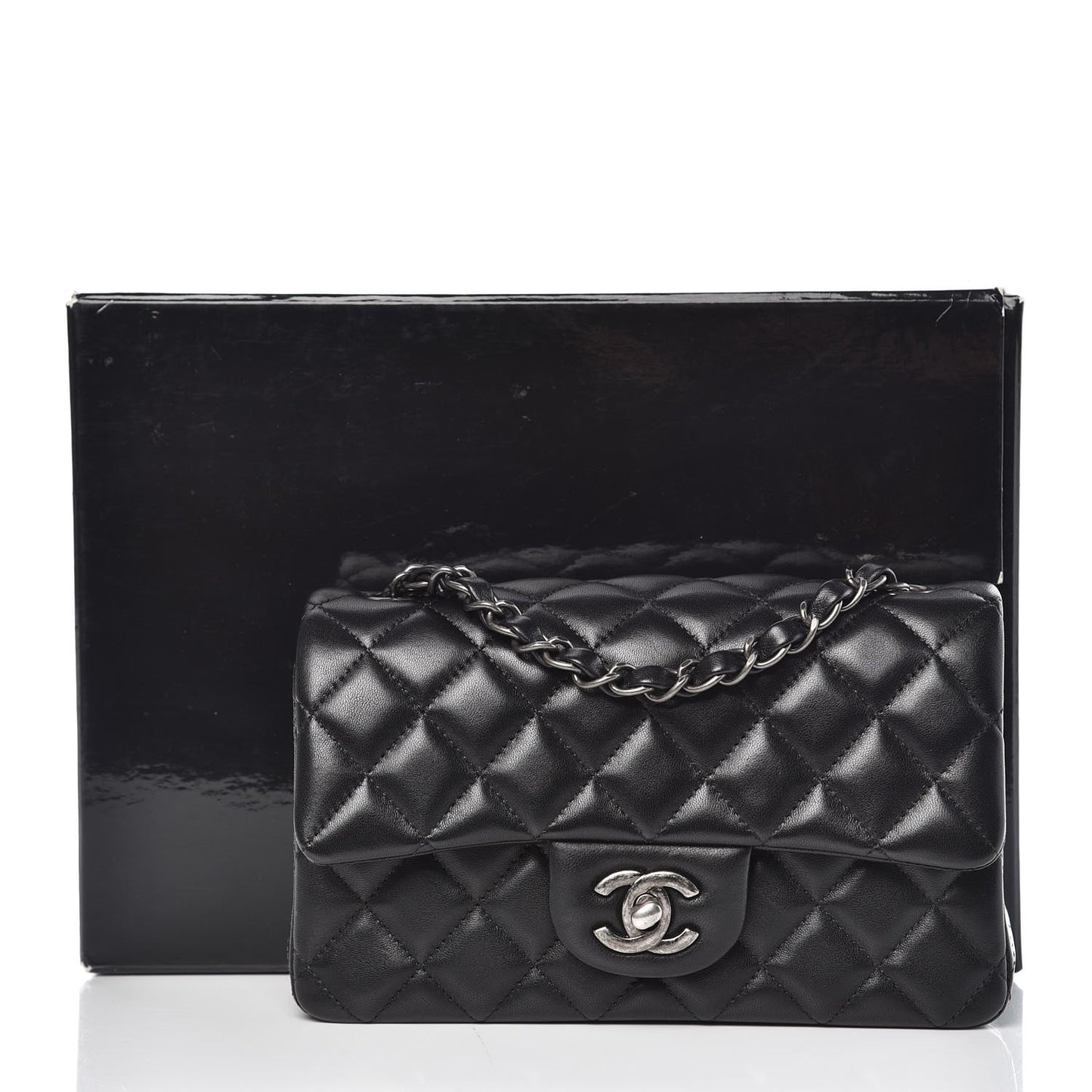 Lambskin Quilted Mini Rectangular Flap Black
