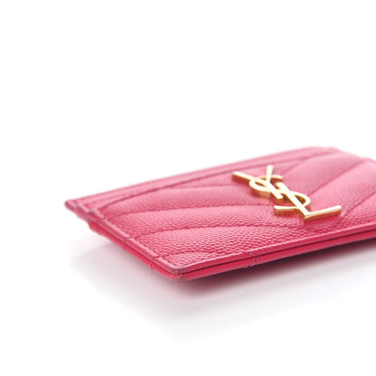 Saint Laurent Grain De Poudre Matelasse Chevron Monogram Credit Card Case Fresh Fuxia 8 of 13