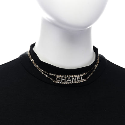 Chanel Metal Crystal Logo Choker Necklace Gold 2 of 5