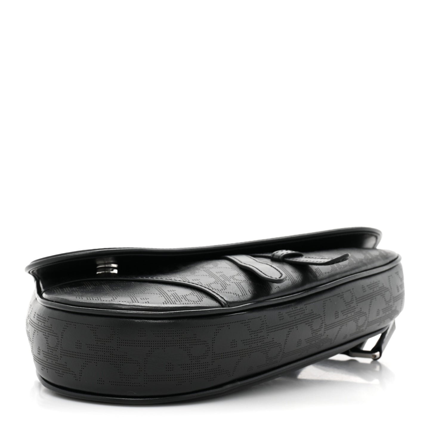 Calfskin Perforated Oblique Galaxy Mens Saddle Bag Black