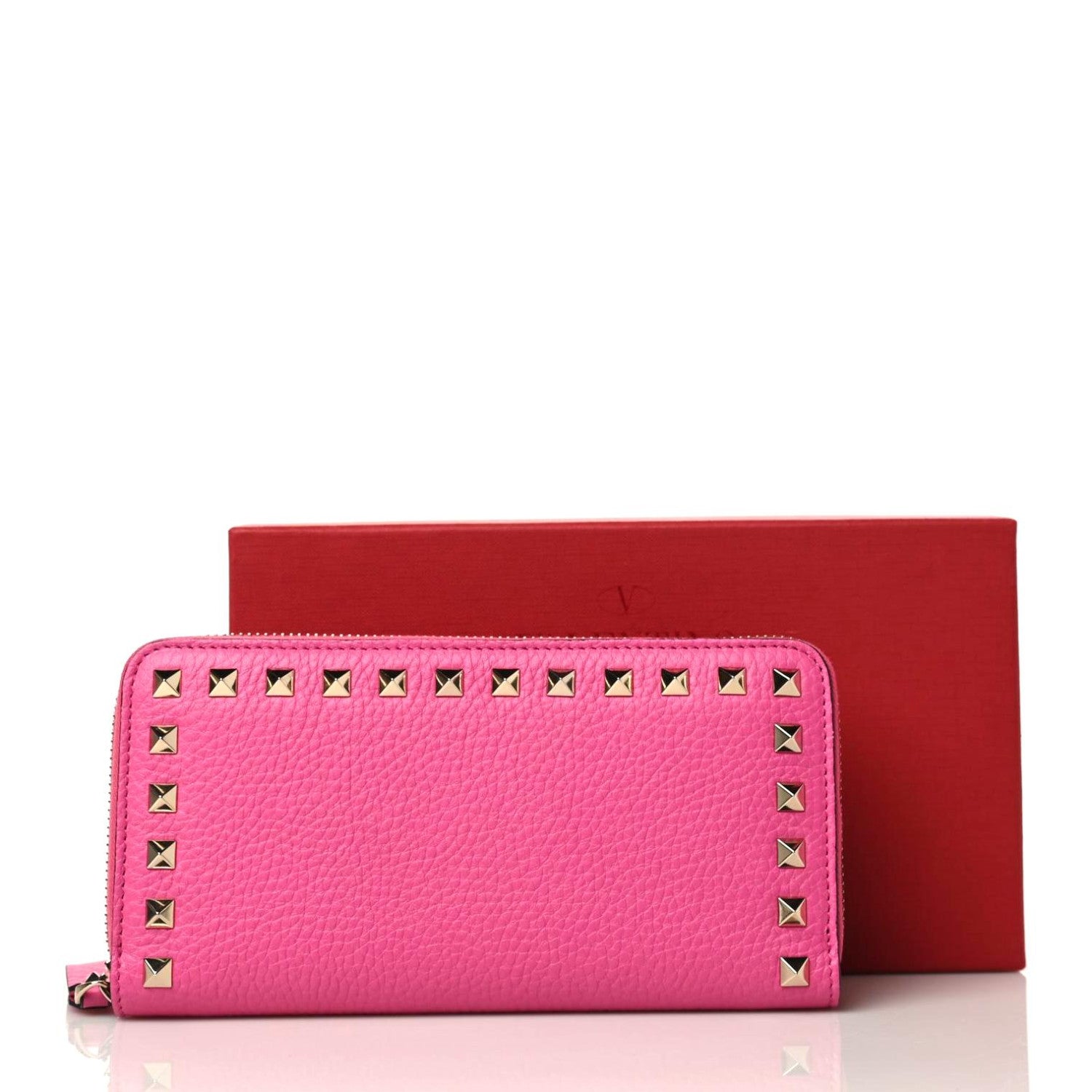 Valentino Garavani Pebbled Calfskin Rockstud Zip Around Wallet Pink Orchid 9 of 9