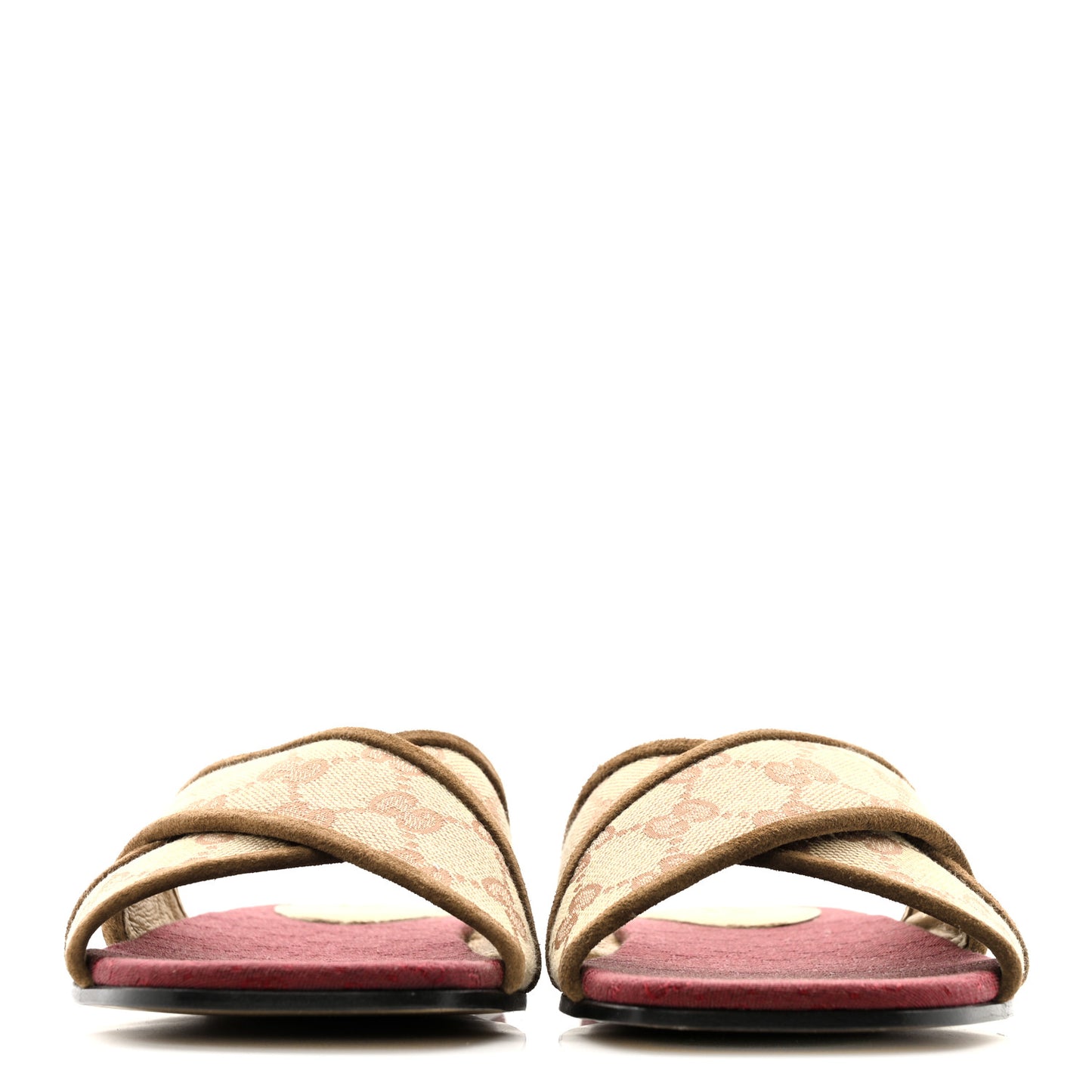 GG Monogram Suede Womens Criss Cross Slide Sandals 37 Beige Ruggine Cuir