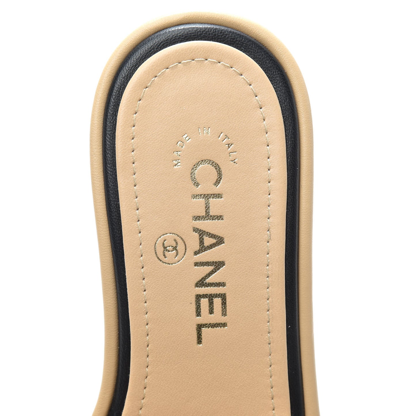 Lambskin Embroidered Logo Mules 36 Beige Black