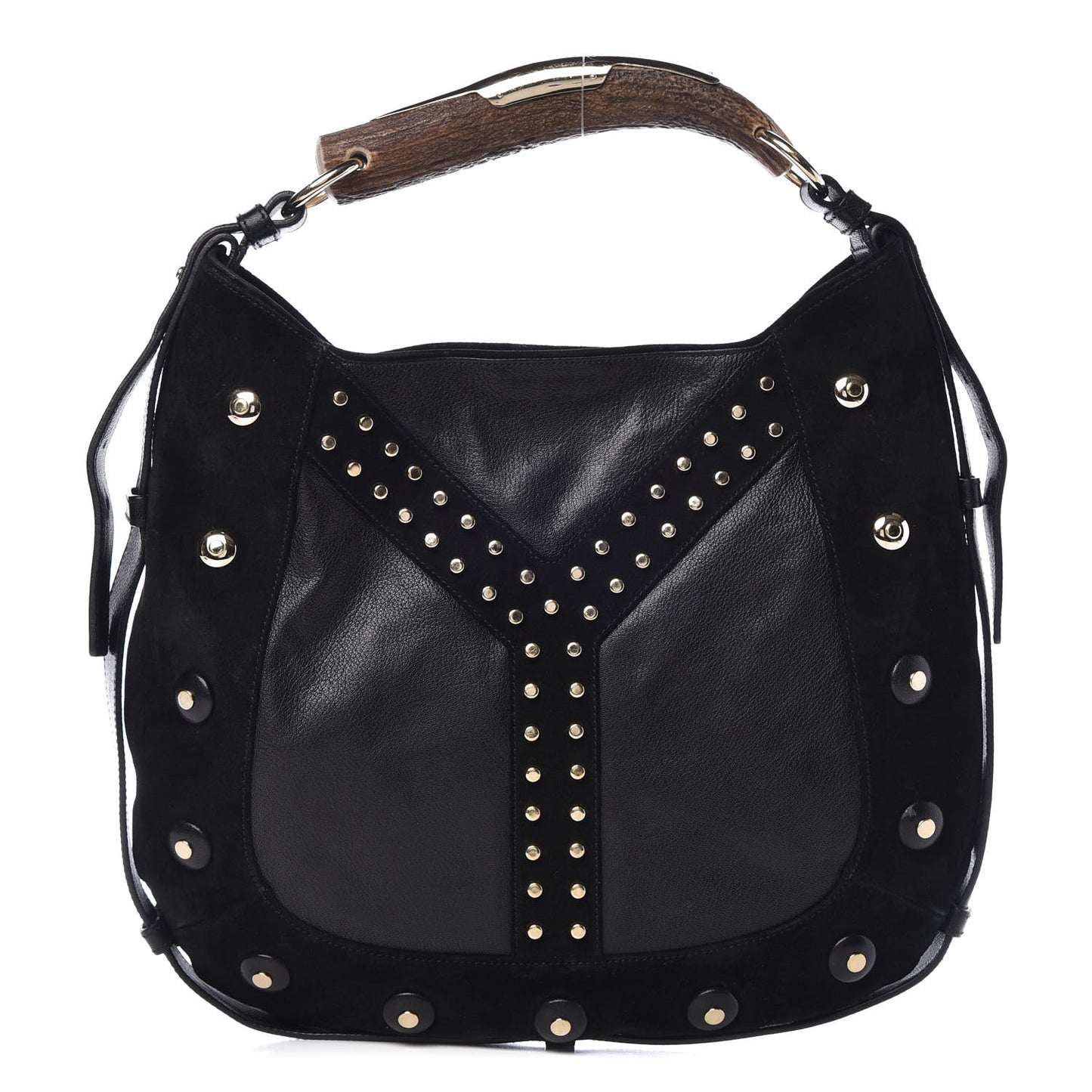 Suede Studded Y Mombasa Horn Bag Black