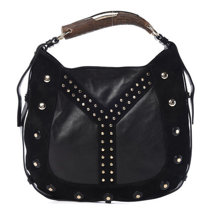 Saint Laurent Suede Studded Y Mombasa Horn Bag Black 1 of 12