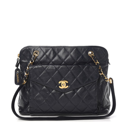 Chanel Caviar Quilted Flap Shoulder Bag Navy Blue 1 of 10