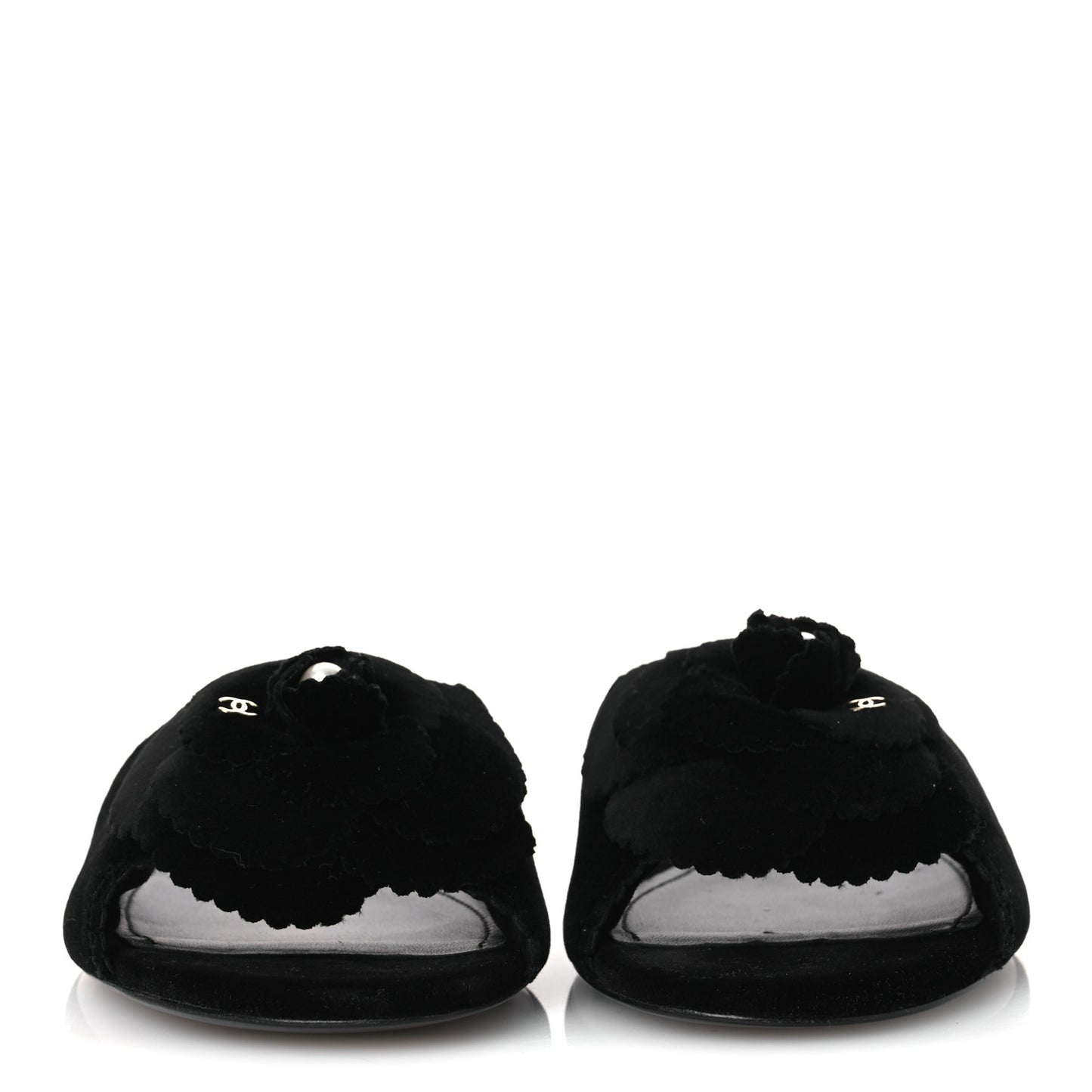 Velvet Pearl Camellia Slide Sandals 41 Black