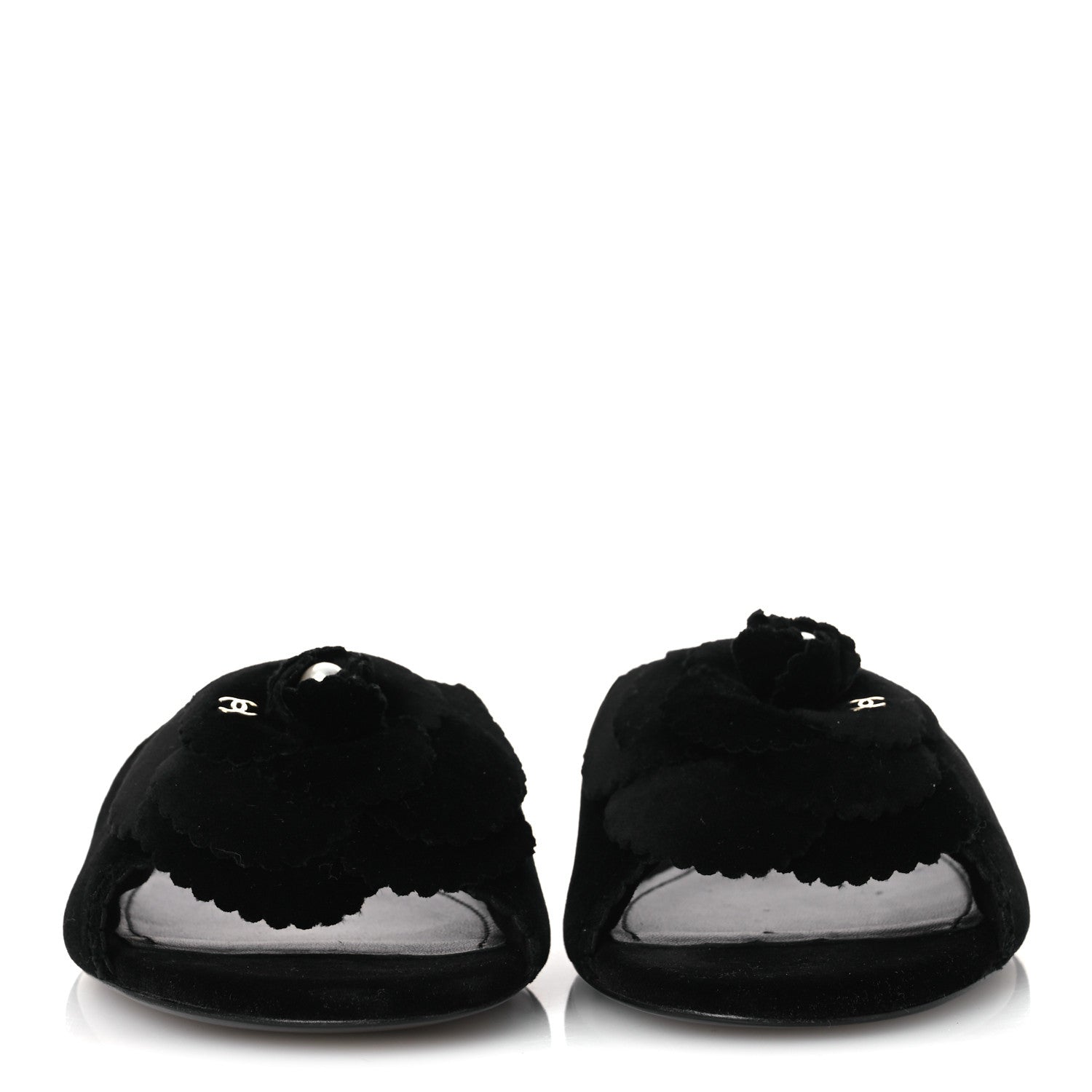 Chanel Velvet Pearl Camellia Slide Sandals 41 Black 3 of 12