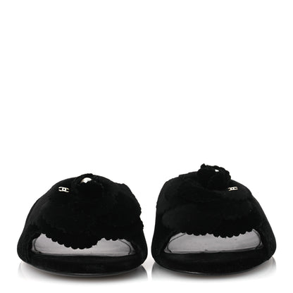 Chanel Velvet Pearl Camellia Slide Sandals 41 Black 3 of 12