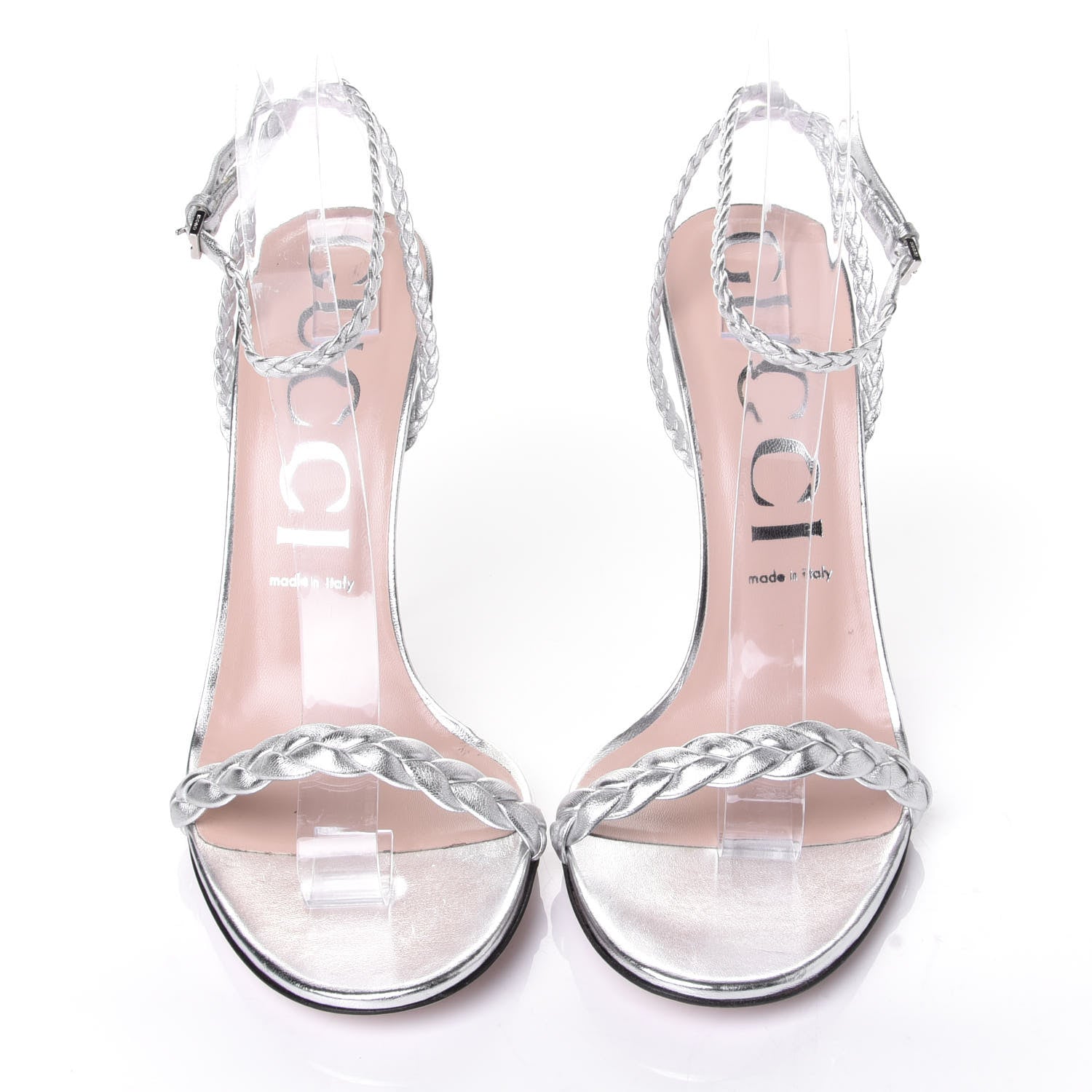 Gucci Metallic Nappa Braided Sandals 41.5 Silver 5 of 9