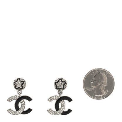 Chanel Crystal Enamel CC Star Drop Earrings Silver Black 2 of 6