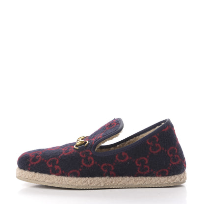 Gucci Covered Wool GG Monogram Womens Fria Horsebit Loafers 38 Blue Red Butterscotch 1 of 9