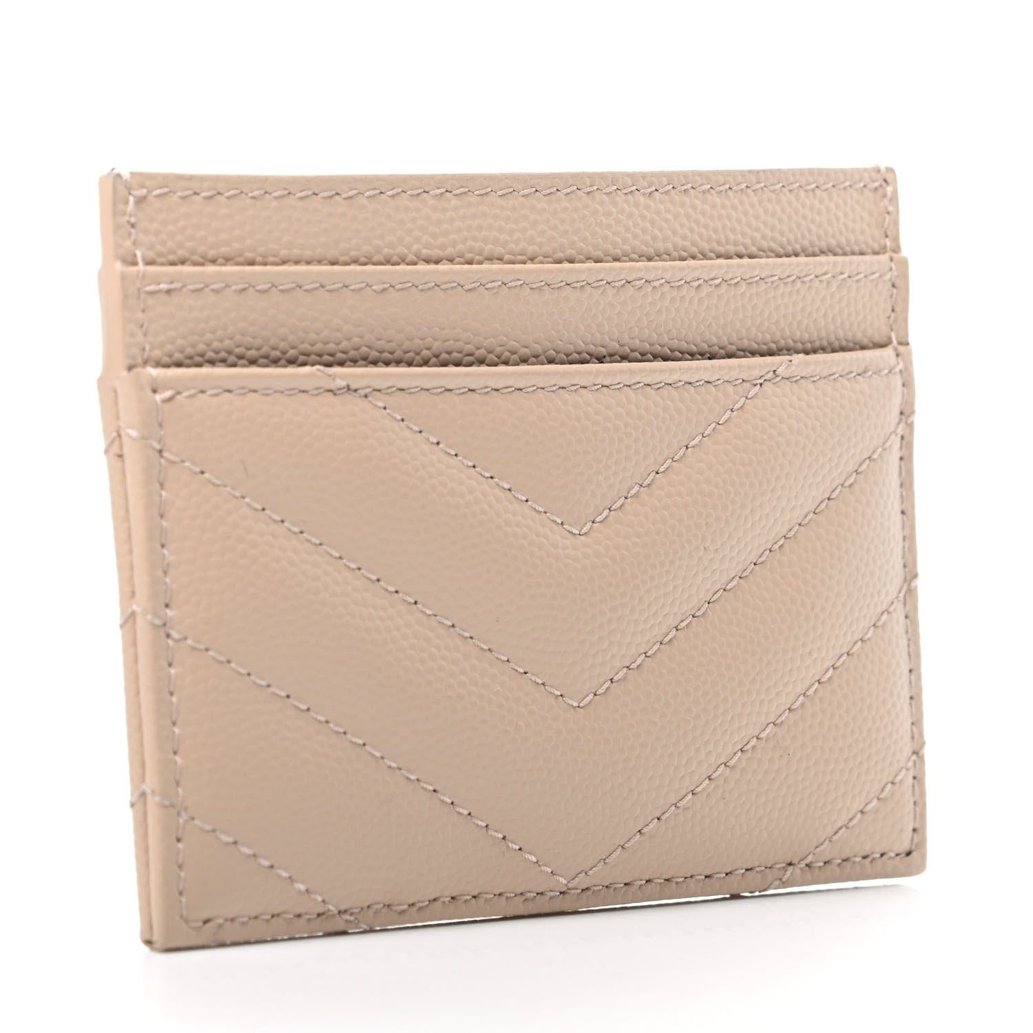 Saint Laurent Grain De Poudre Matelasse Chevron Monogram Credit Card Case Cork 3 of 7