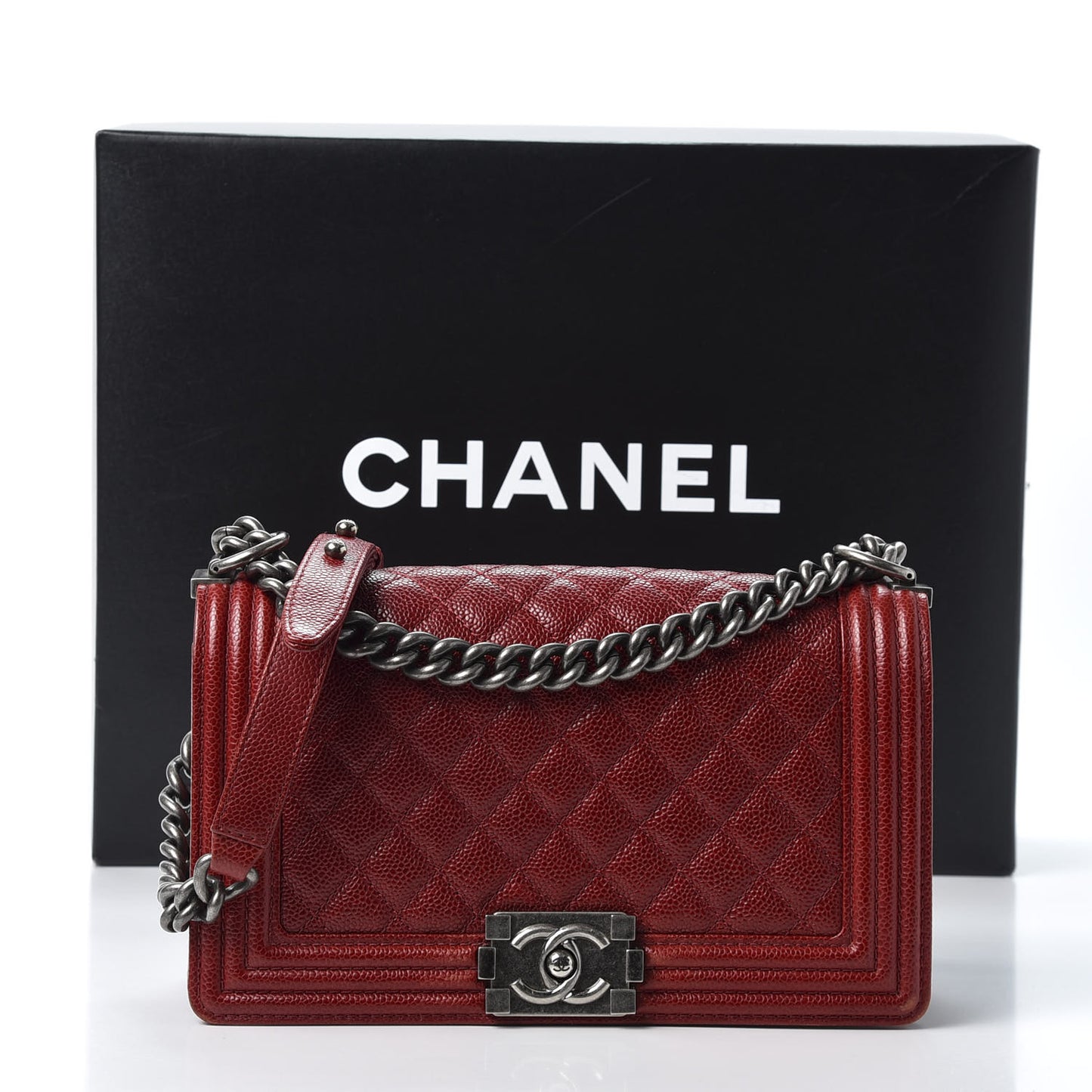 Caviar Quilted Medium Boy Flap Dark Red