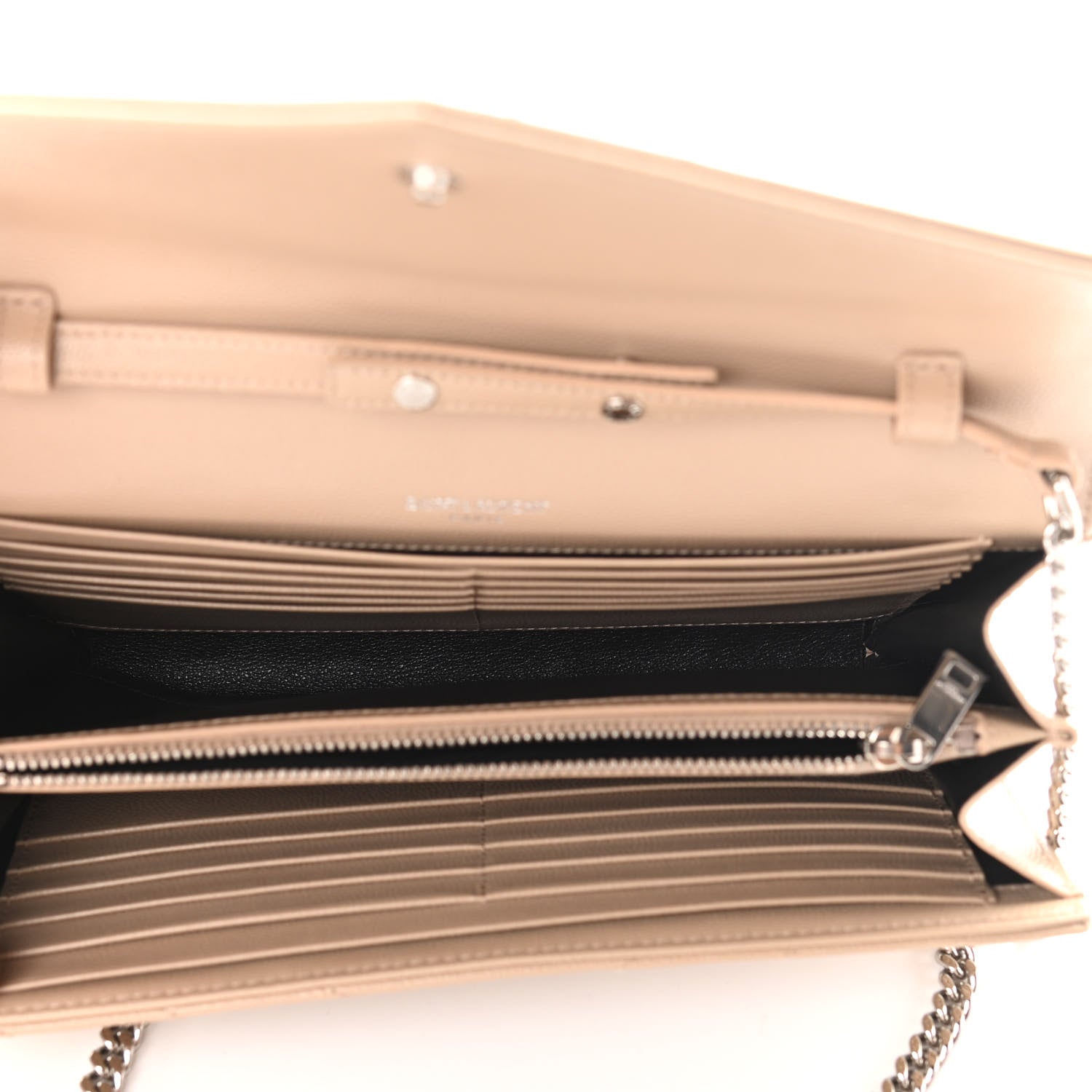 Saint Laurent Grain De Poudre Matelasse Chevron Monogram Chain Wallet Nude Powder 4 of 9
