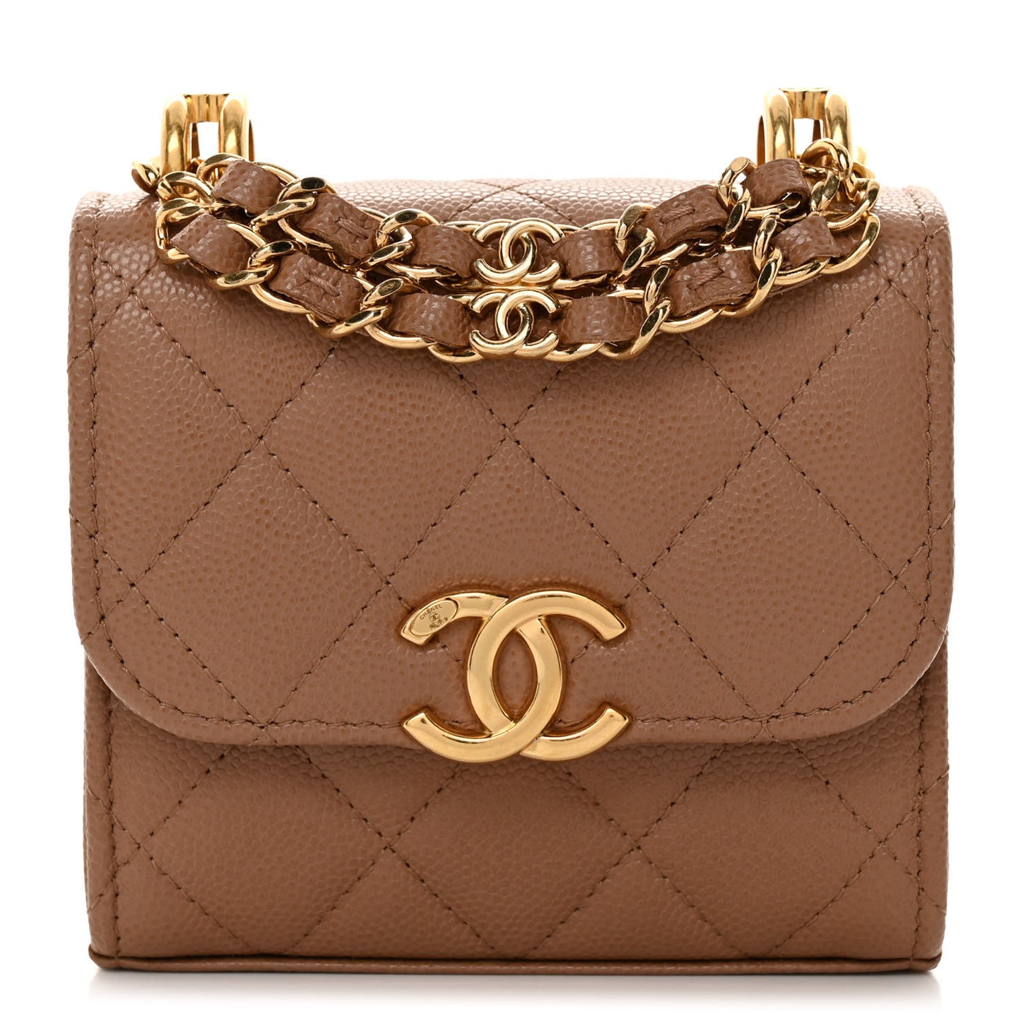 Caviar Quilted Coco First Clutch With Chain Beige