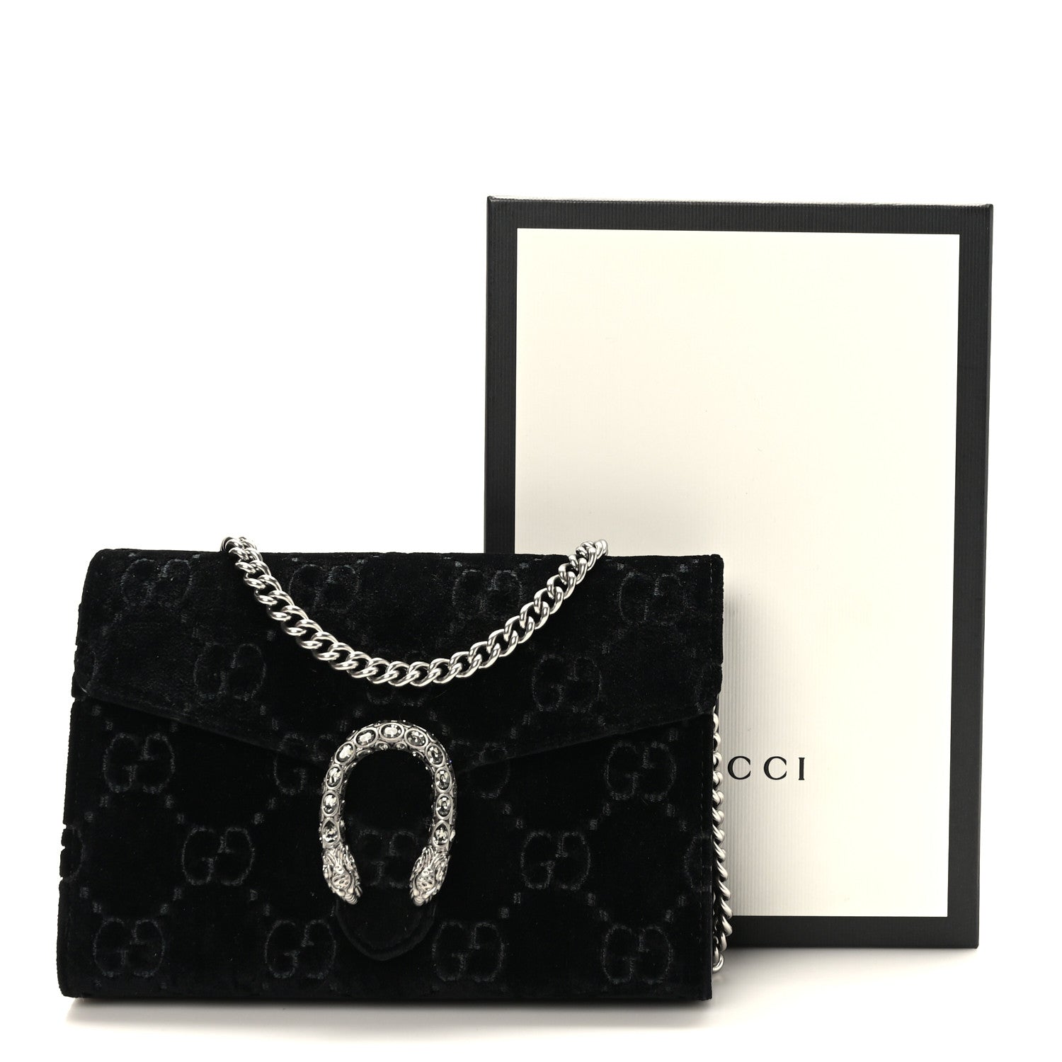 Gucci Velvet GG Monogram Mini Dionysus Chain Wallet Black 10 of 10