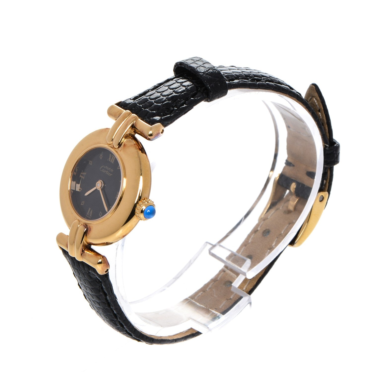 Cartier Sterling Silver Vermeil Lizard 23mm Must De Cartier Quartz Watch Black 3 of 11