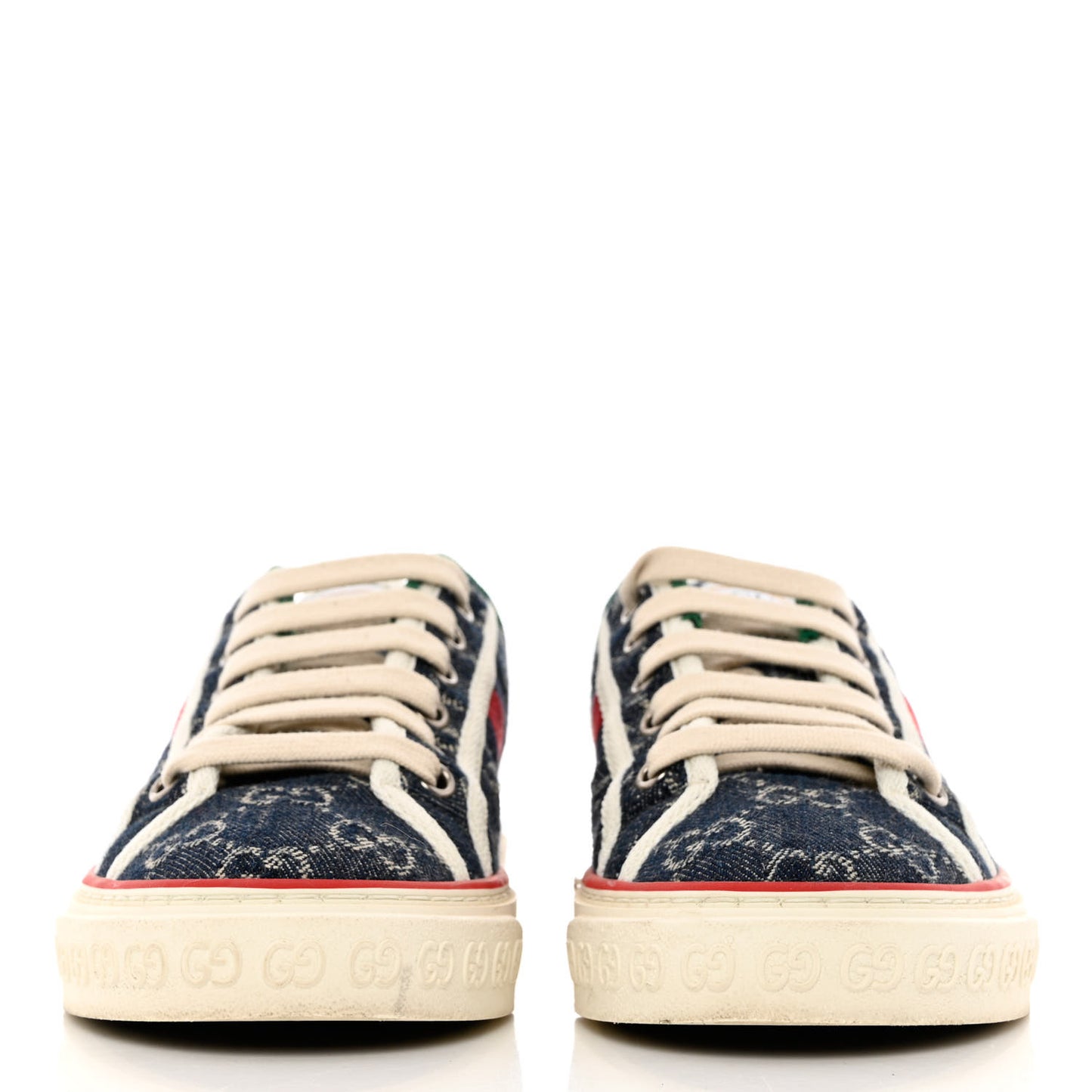 New Denim GG Monogram Web Womens 1977 Tennis Sneakers 35 Blue Tea Mystic White