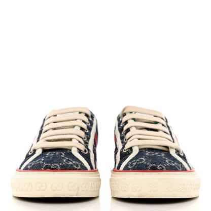 Gucci New Denim GG Monogram Web Womens 1977 Tennis Sneakers 35 Blue Tea Mystic White 2 of 10