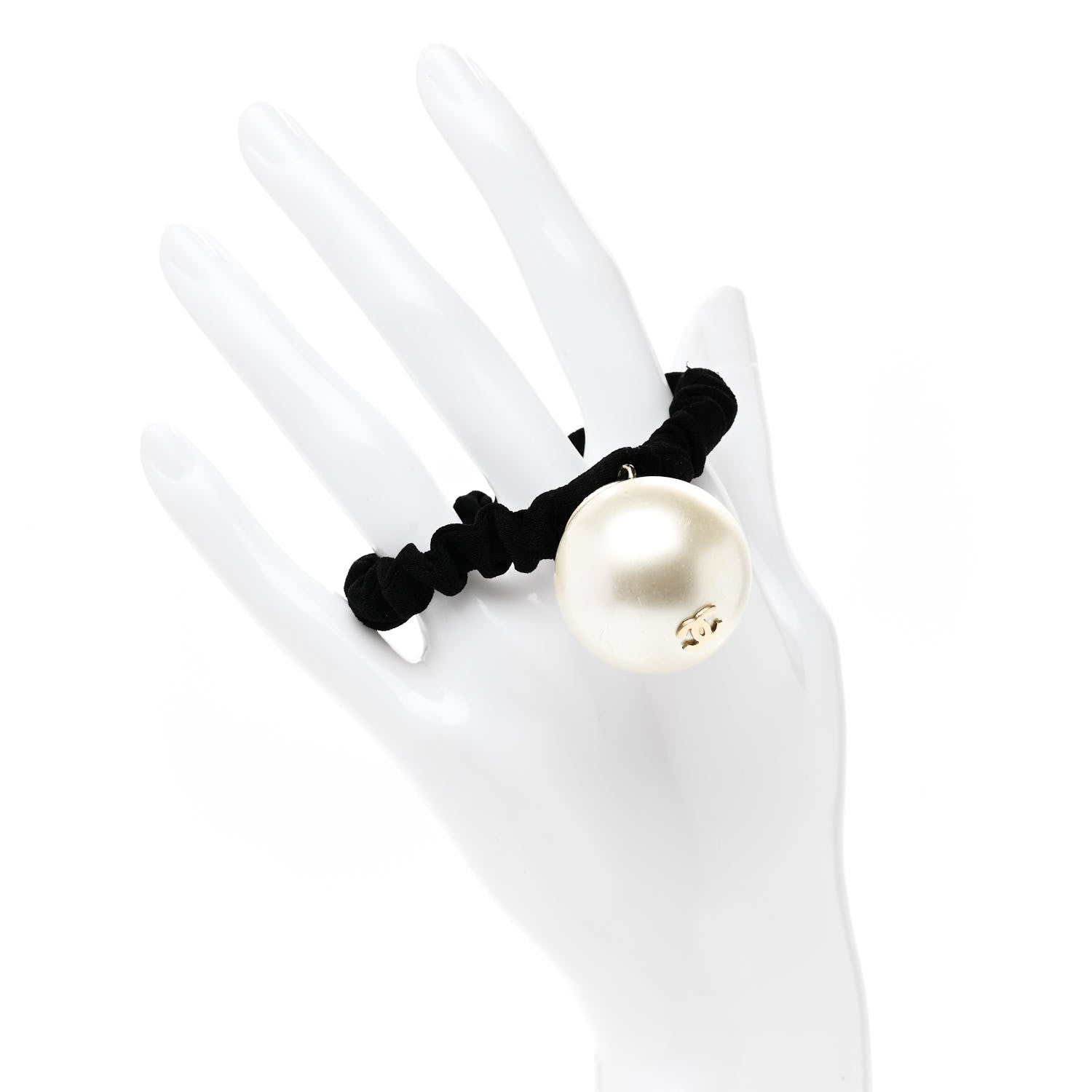 Chanel Pearl CC Hair Tie Black Gold Pearly White 2 of 5