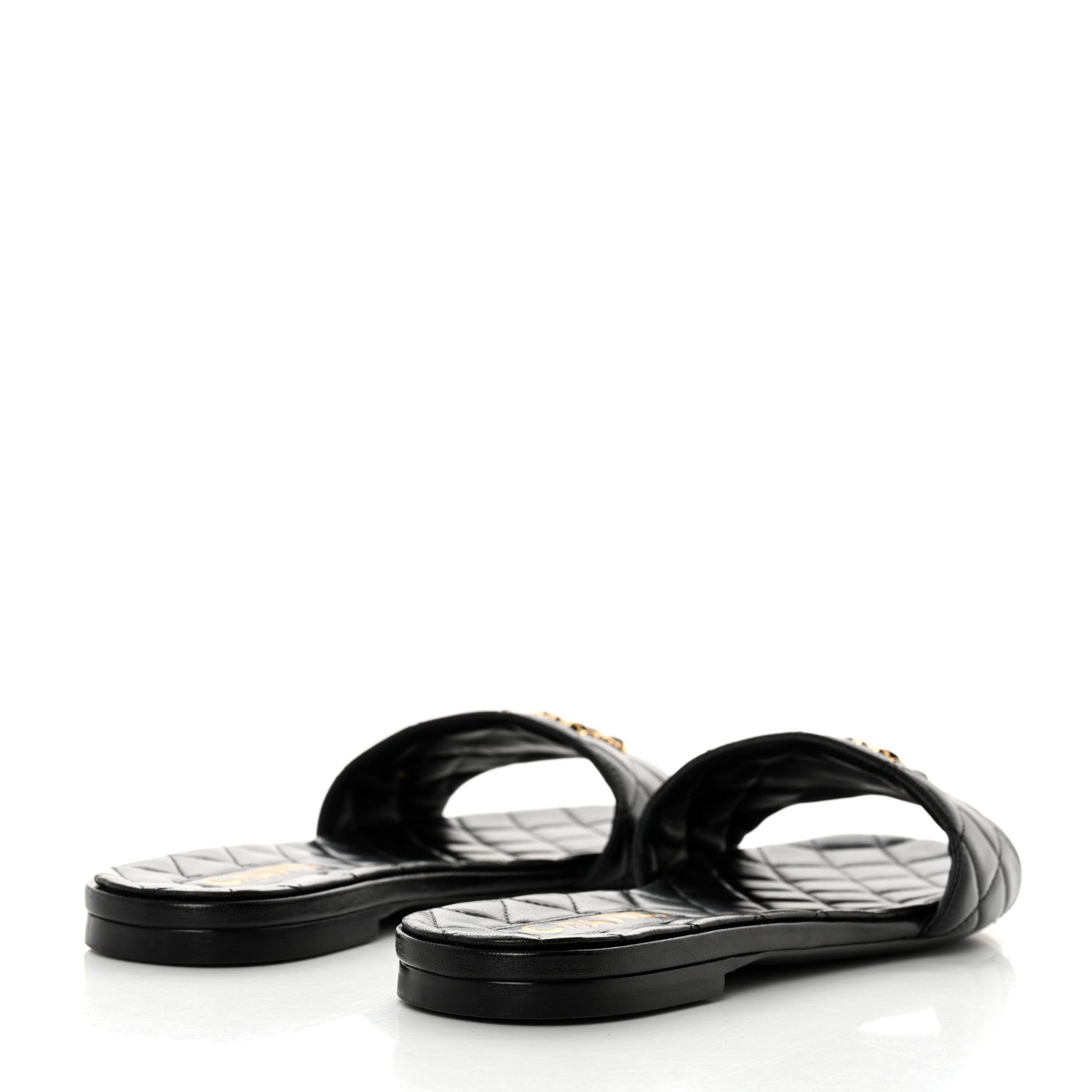 Chanel Shiny Goatskin Quilted CC Mules Sandals 40 Black 4 of 9