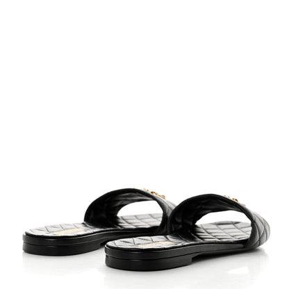 Chanel Shiny Goatskin Quilted CC Mules Sandals 40 Black 4 of 9