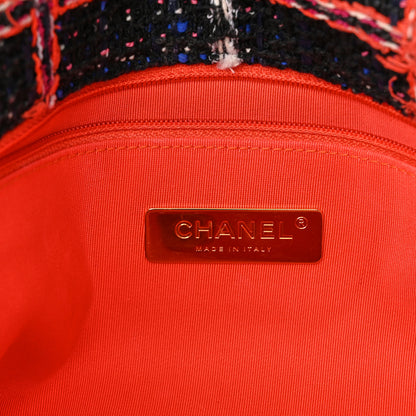 Chanel Tweed Quilted Large Chanel 19 Flap Black Orange Blue 6 of 10