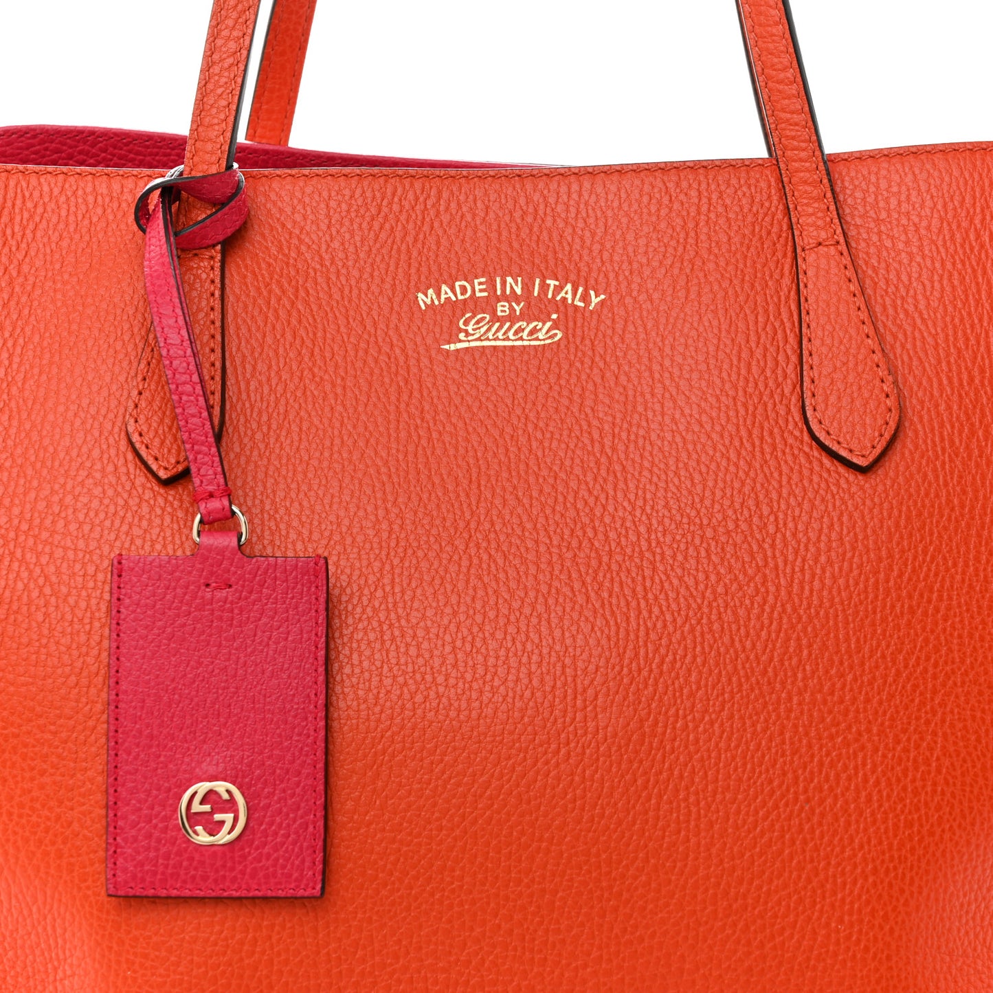Dollar Calfskin Medium Swing Tote Sun Orange Pure Red