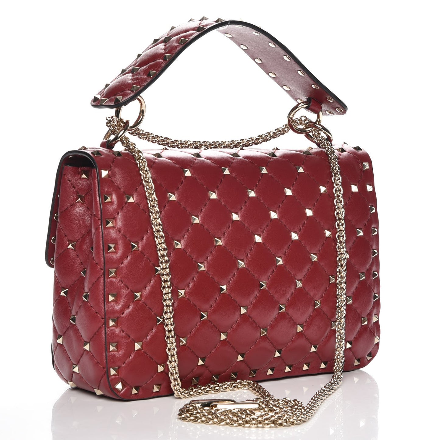 Nappa Medium Rockstud Spike Shoulder Bag Rubino