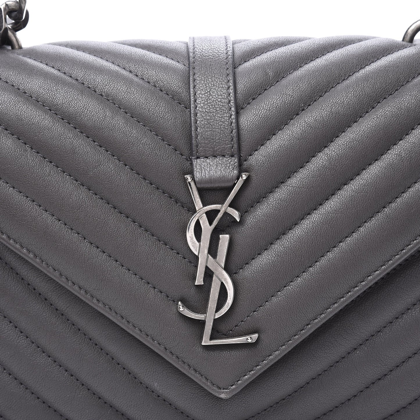 Sheepskin Matelasse Chevron Monogram Medium College Bag Asphalt