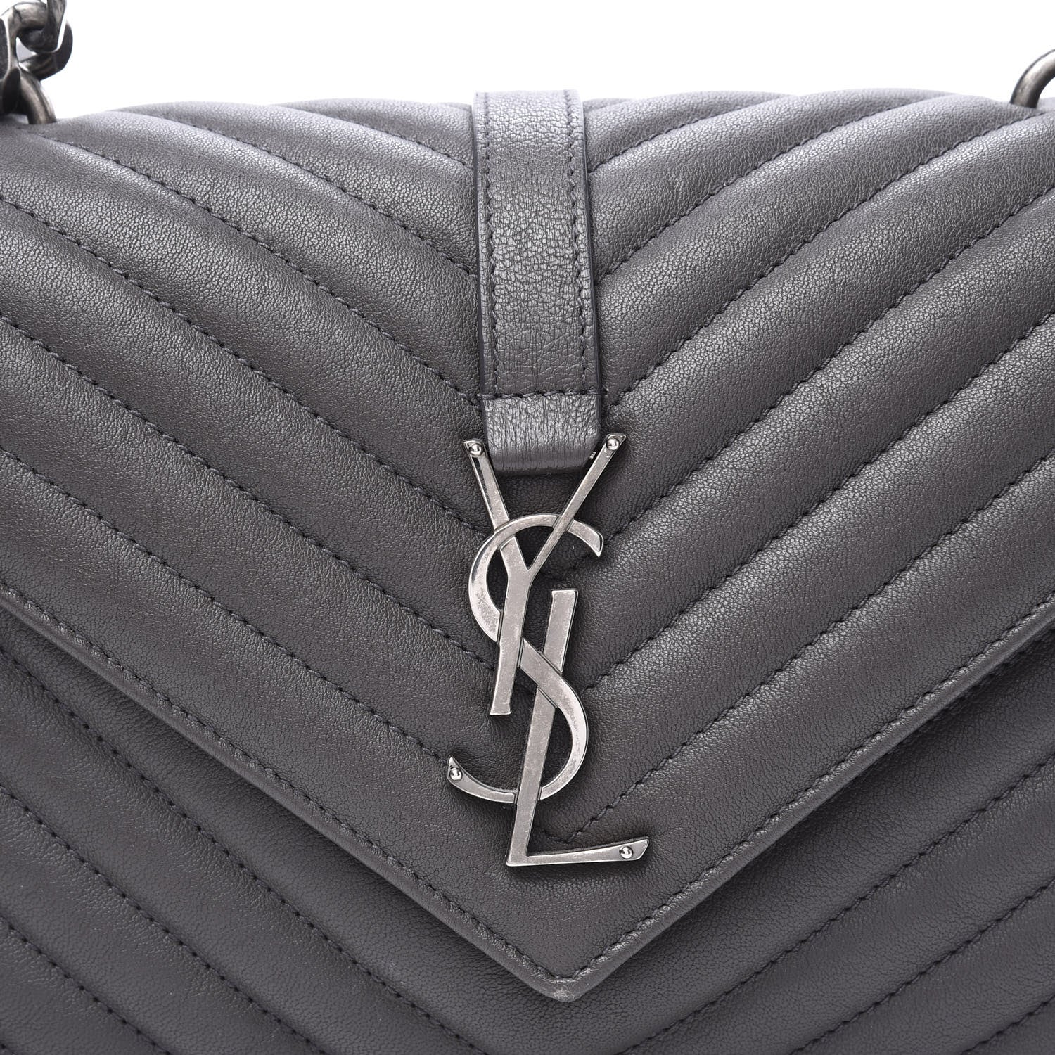 Saint Laurent Sheepskin Matelasse Chevron Monogram Medium College Bag Asphalt 11 of 12