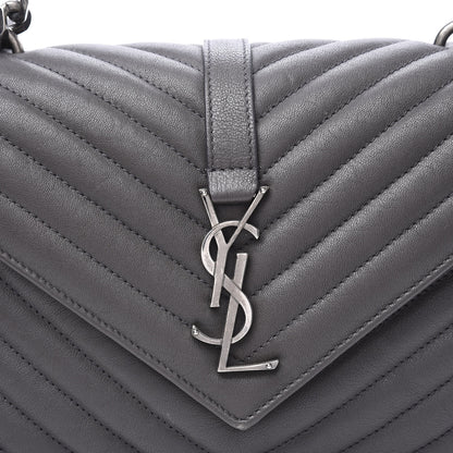 Saint Laurent Sheepskin Matelasse Chevron Monogram Medium College Bag Asphalt 11 of 12