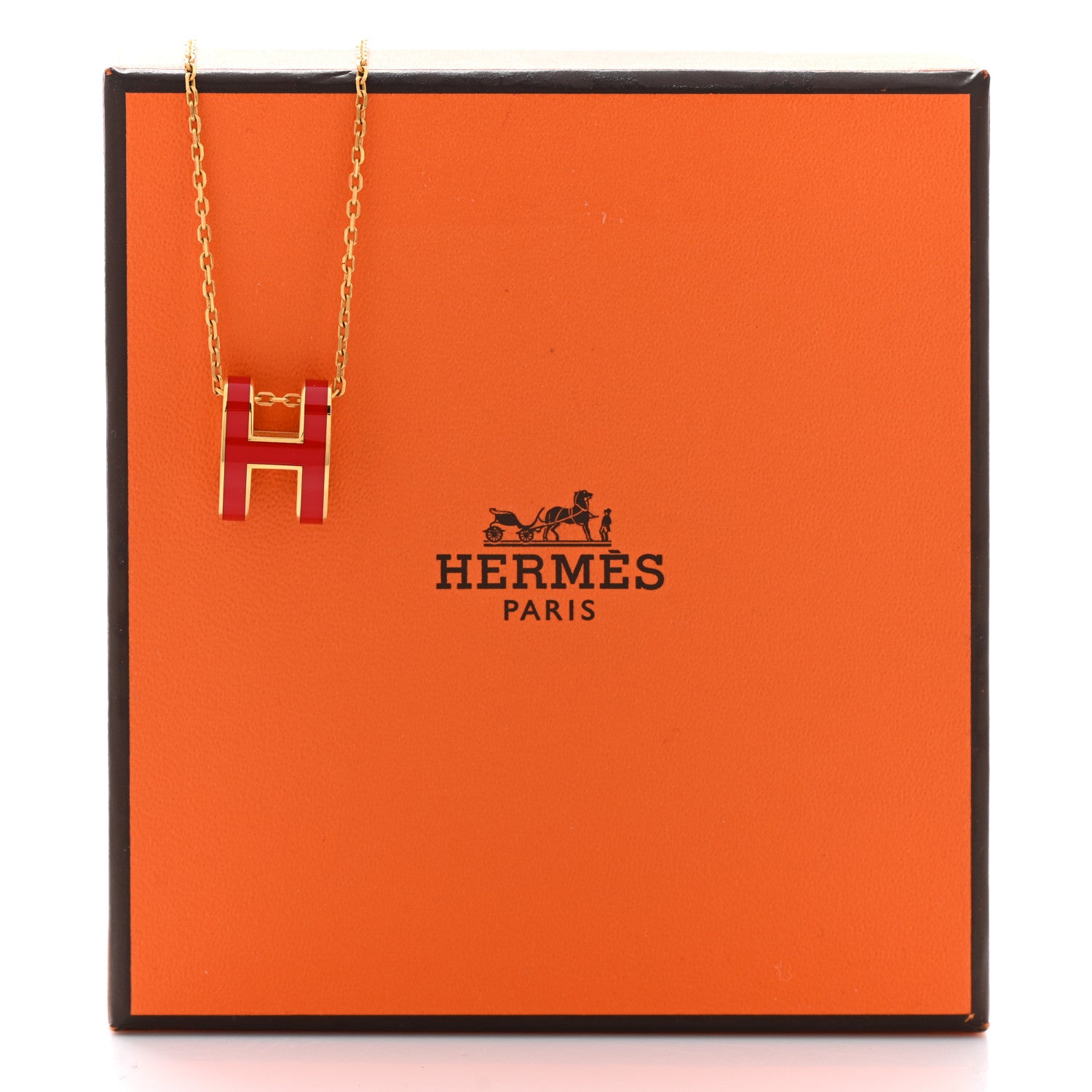 Hermes Lacquered Gold Pop H Pendant Necklace Rouge Vif 8 of 8