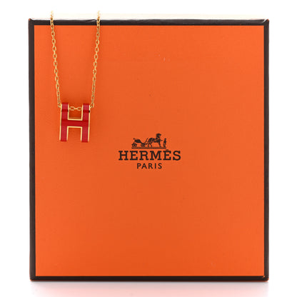 Hermes Lacquered Gold Pop H Pendant Necklace Rouge Vif 8 of 8