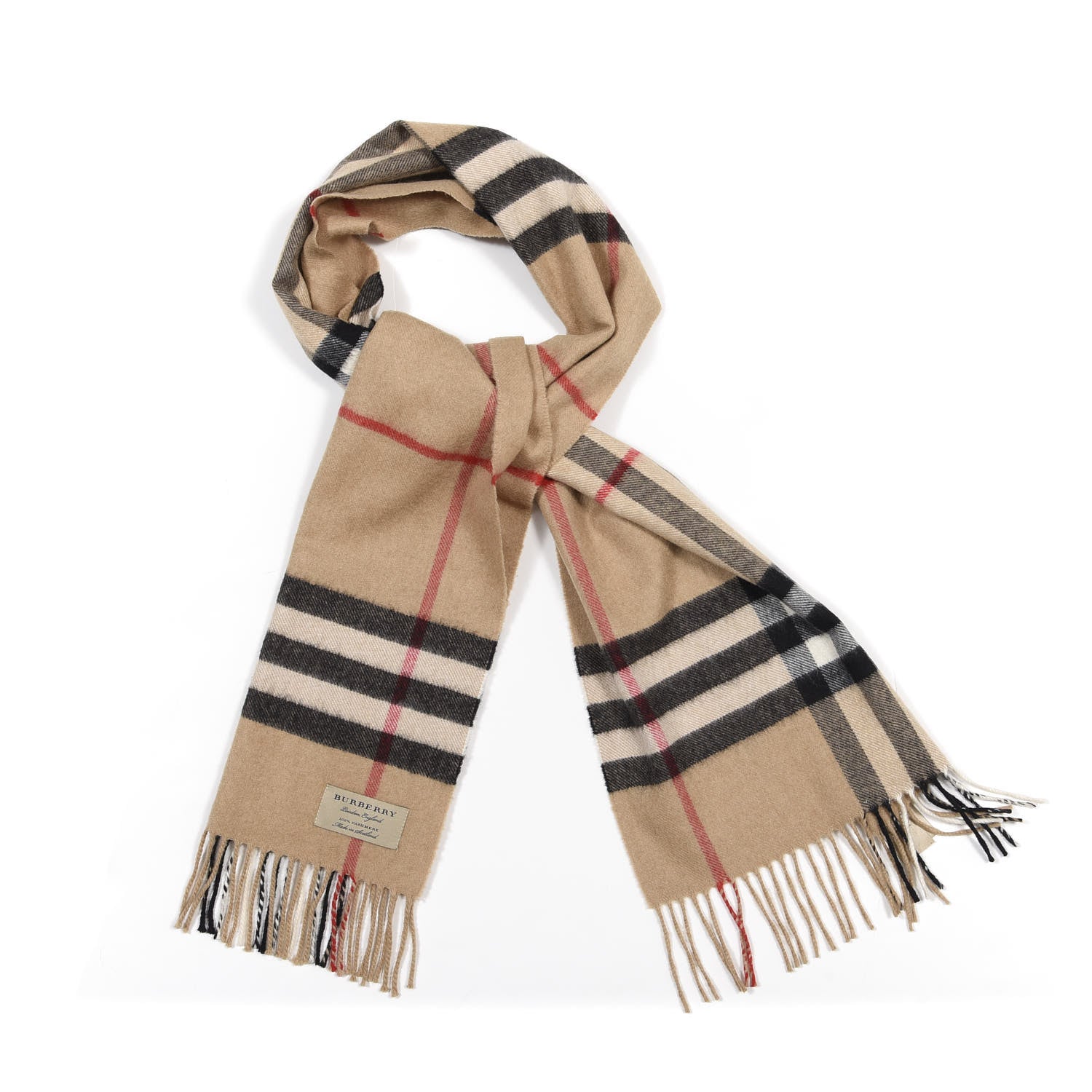 Burberry Cashmere Giant Heritage Check Fringe Scarf Camel 1 of 4