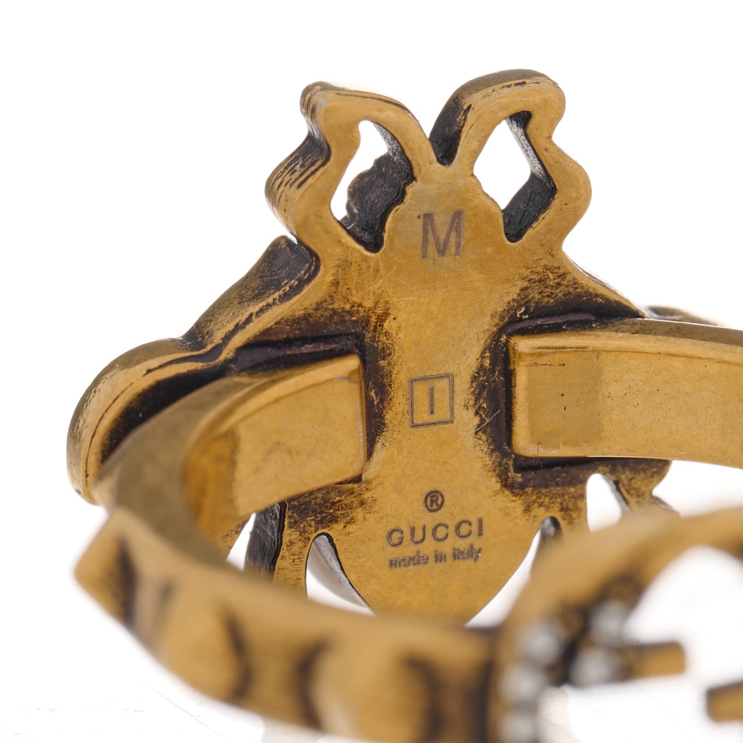 Metal Crystal Pearl Bee Ring Aged Gold