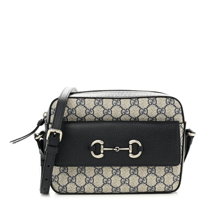 Gucci GG Supreme Monogram Textured Dollar Calfskin Small Horsebit 1955 Shoulder Bag Beige Blue 1 of 9