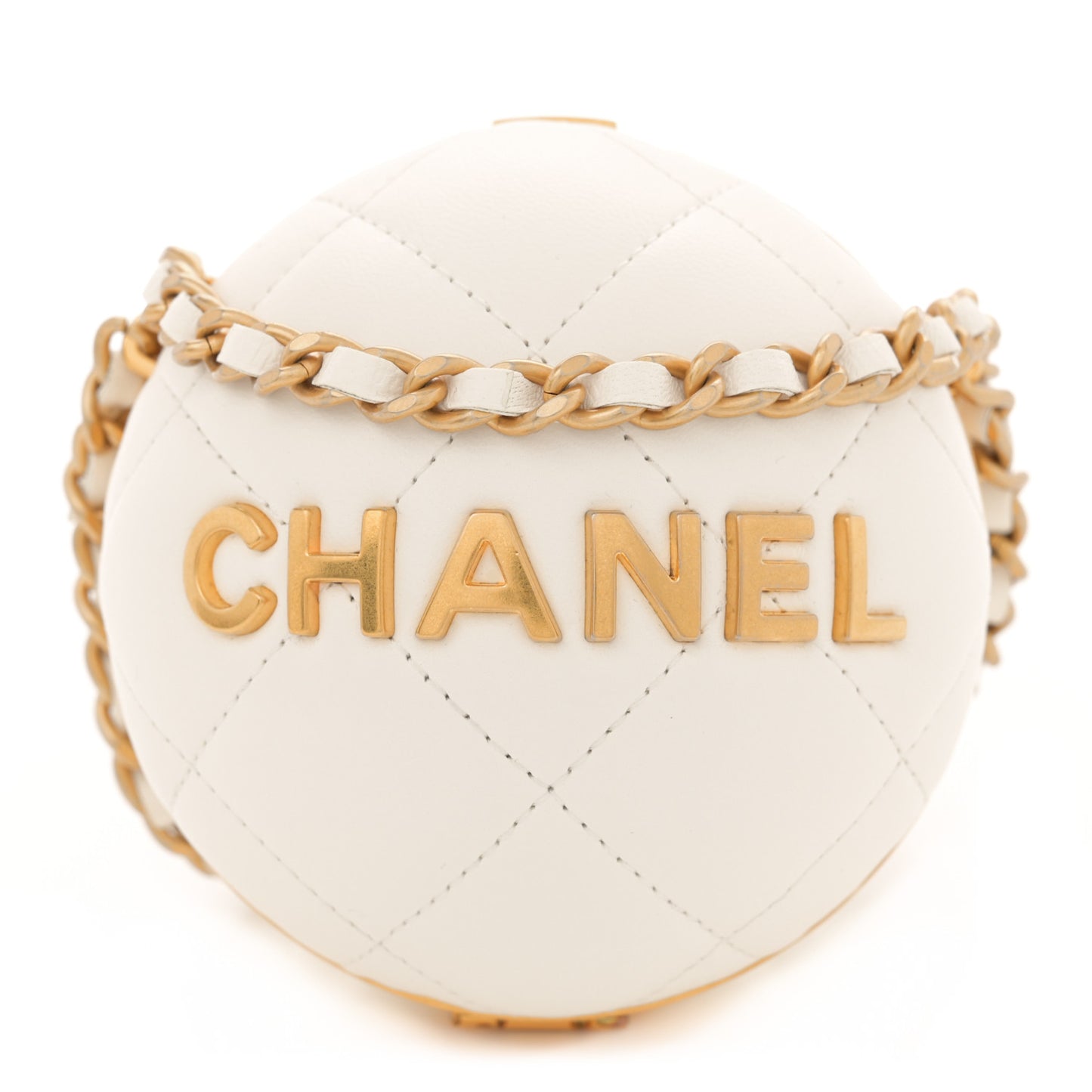 Lambskin Quilted Sphere Minaudiere Chain Clutch White