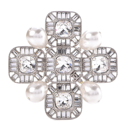 Chanel Pearl Crystal Baguette Brooch Silver 1 of 5