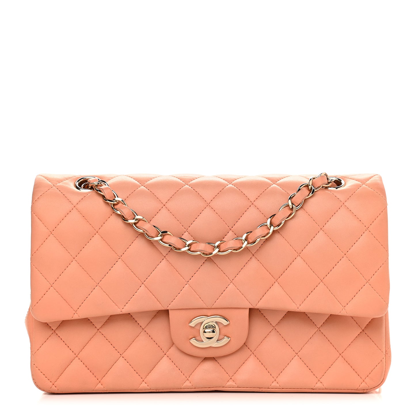 Lambskin Quilted Medium Double Flap Coral